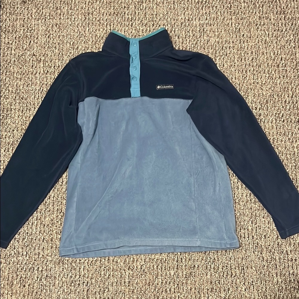 Large Columbia Blue Sweater Fleece Button Up Pullover